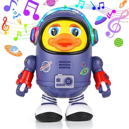 Robo-Duck toy with musical notes and colorful lights