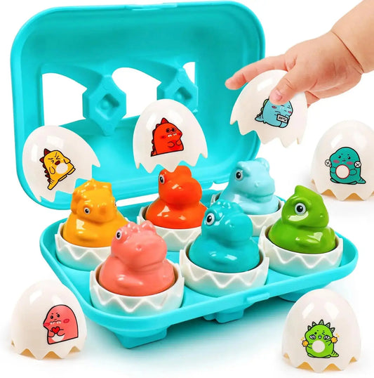 Colorful dinosaur egg shape sorter toy set