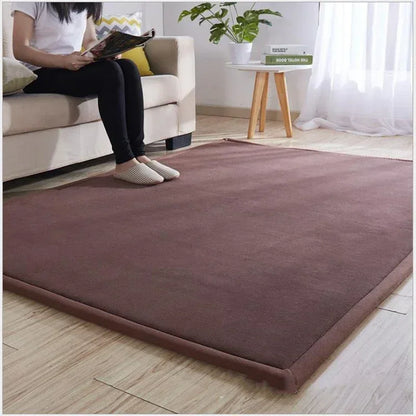 Brown plush play mat in modern living area