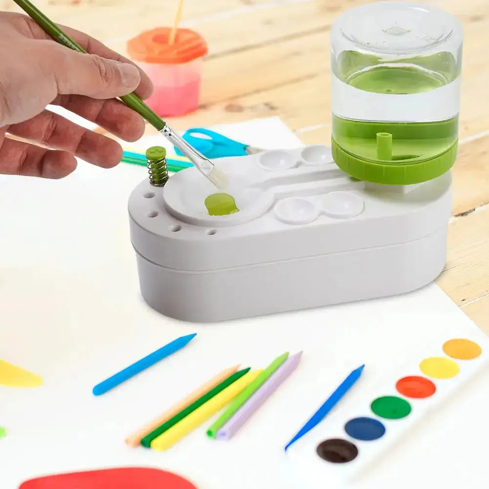 Mess-free kids' paint brush cleaning bucket in use