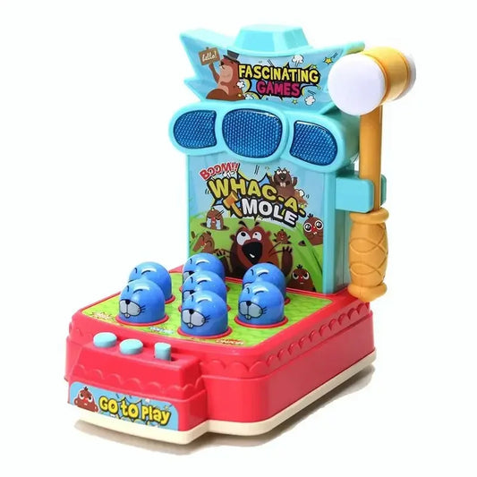 Colorful Whac-A-Mole game with hammer and lights